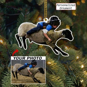 Mutton Busting Kids Riding Sheep Personalized Ornament, Custom Rodeo Kids Xmas Gifts, Steer Riding, Bucking Bull, Calf Riding