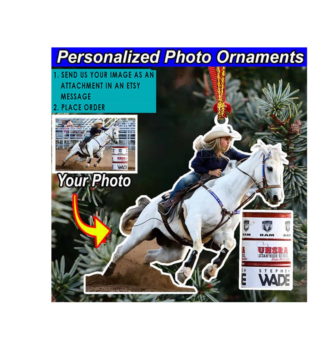 Barrel Racing Horse Personalized Photo Ornament, Custom Horse Racing ...