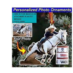Barrel Racing Horse Personalized Photo Ornament, Horse Racing Gifts, Unique Gifts For Horse Lovers, Acrylic Ornaments