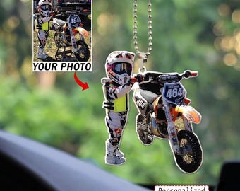 Motocross Kids Personalized Car Ornament, Unique Gifts For Youth Dirt Bike Riders, Motocross Lovers, Cool Gifts For MX Riders Son, Daughter