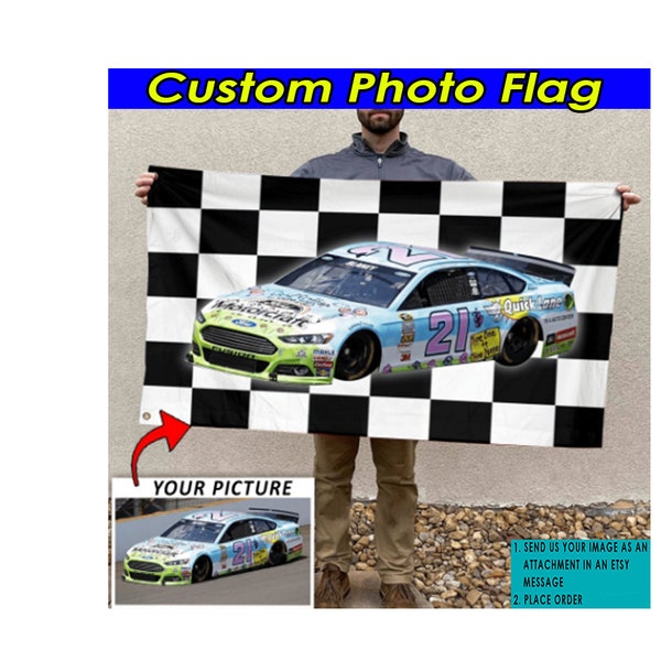 Personalized Photo Stock Car Racing Checkered Flag, Drag Racing Gift, Custom Photo Sprint Car, Late Model, Midget car, Go kart, 24X36 Inches