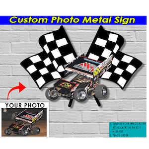 Sprint Car Racing Personalized Photo Cut Metal Sign, Unique Gift For Dirt Track Racers, Cool Dirt Track Racing Garage Decor (Racingmeta)
