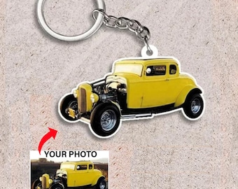 Hot Rod Street Rod Rat Rod Personalized Photo Keychain, Unique Gift For Hot Rodder, Hot Rod Owner Gift