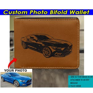 Classic Muscle Car Personalized Leather Men Bifold Wallet, Unique Custom Car Hot Rod Street Rat Rod Vintage Car Gift For Car Guys (Blackpen)