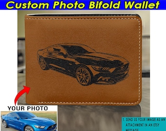 Modern Muscle Car Personalized Leather Men Bifold Wallet, Unique Custom Car Hot Rod Gift For Car Guys, Muscle Car Men Wallet (Blackpen)