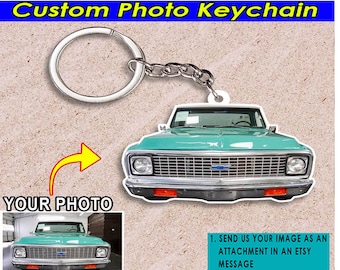 Klassischer Lieferwagen personalisierte Foto Schlüsselanhänger, coole Geschenke für Lieferwagen-Liebhaber, einzigartige Lieferwagen-Schlüsselanhänger