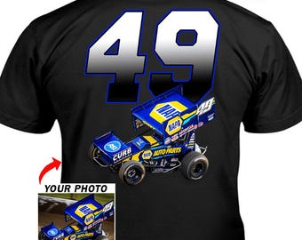 Sprint Car Racing Personalized Photo & Number T-shirt, Unique Custom Gift For Sprint Car Racers (On the Back) (BK311)