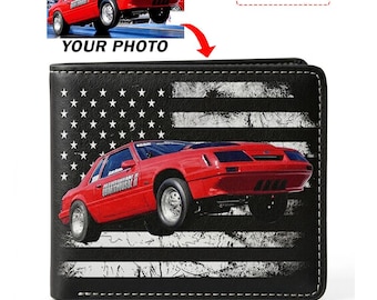 Drag Racing Personalized Photo Leather Men Bifold Wallets, Unique Custom Gift For Drag Racers, Muscle Car Hot Rod Racing Gift For Him (BK5)