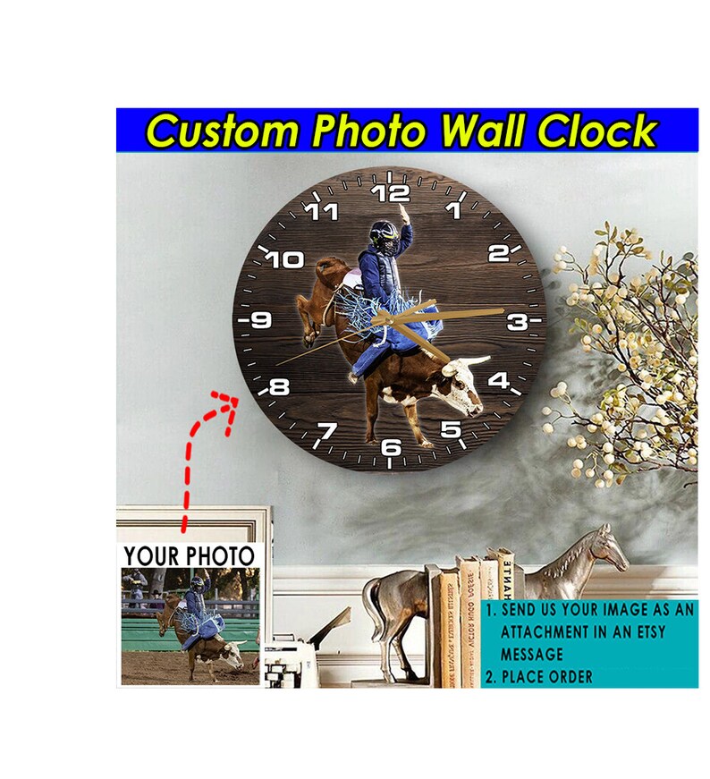 Mutton Busting Steer Riding Personalized Photo Wooden Wall Clock, Gift ...