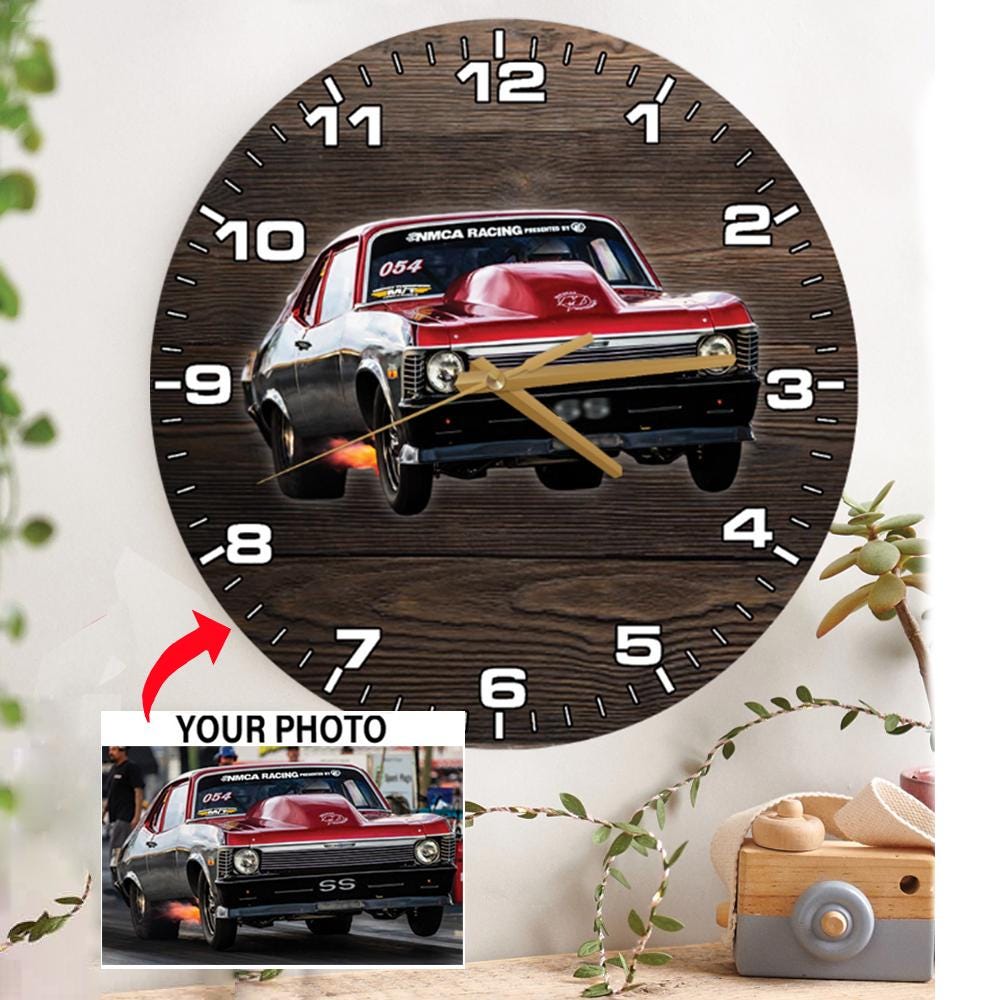 Personalized Drag Racing Wooden Wall Clock, Drag Car, Dragster ...