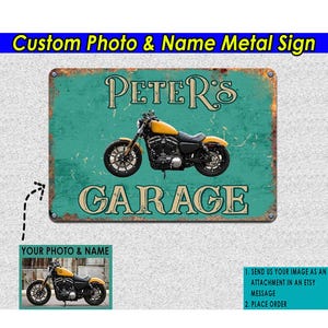 Unique Biker Gift Motorcycle Personalized Photo & Name Printed Metal Signs, Funny Biker Present, Biker Dad Cool Gift, Motorcycle Sign (Gara)