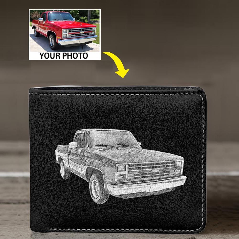 Classic Pickup Truck Personalized Photo Printed Leather Bifold