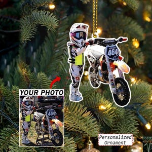 Youth Motocross Kids Dirt Bike Racing Personalized Photo Ornament, Unique Gift For Young MX Rider, Motocross Racing Kids, Acrylic Ornaments