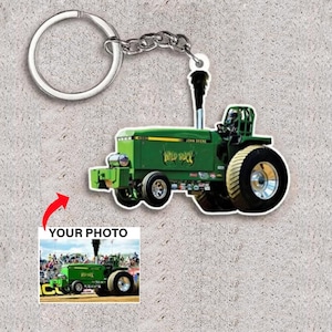 Tractor Pulling Personalized Photo Keychains, Unique Gifts For Tractor Pullers, Custom Photo Tractor Pull Keychains