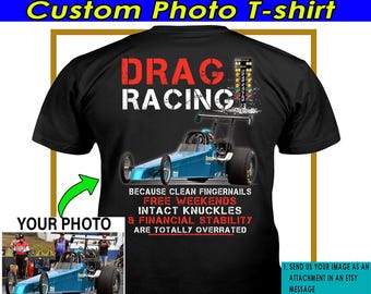 Rolig personlig t-shirt med dragracing-motiv, unika och coola presenter till dragracingförare, dragracer-t-shirt med pappamotiv (på baksidan) (BK456)