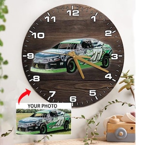 Late Model Modified Stock Cars Dirt Track Racing Personalized Wooden Wall Clock, Modified Car Racing, Unique Gifts For Dirt Track Racers