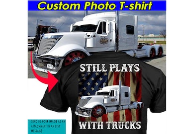American Big Truck Trucker Personalized T-shirt, Custom Gift For Truck Guys, Big Rigs Drivers, Semi Truck (On the Back) (PITRU20)