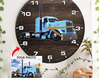 Unique Gift for Trucker Big Truck Personalized Wooden Wall Clock