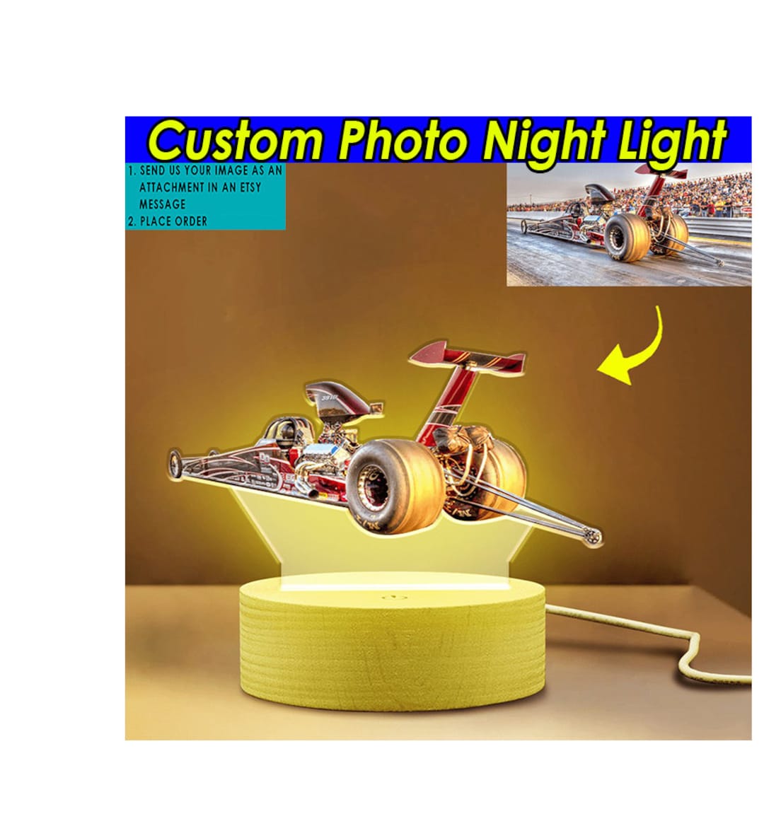 Top Fuel Drag Racing Personalized Printed Night Light Dragster Car top-fuel-world-championship-comes-down-to-the-auto-club-nhra-finals