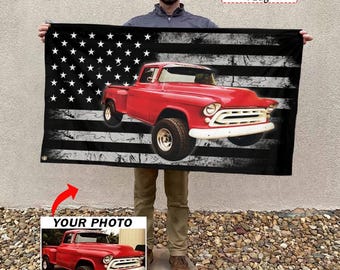 Old Pickup Truck Personalized Flags, Custom Gift For Classic Vintage Pickup Truck Owners, Pickup Truck Decor, Flag 24X36 (AmericanFlag02)