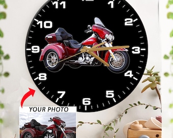 Cool Gift For Triker Trike Motorcycle Personalized Wall Clocks, Gift For Trike Riders, 3 Wheel Motorcycles, Reverse Trike (Wall Clock1)