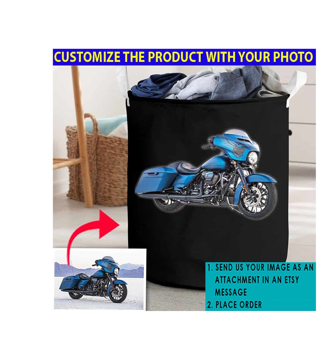 Cool Biker Gifts, Motorcycle Personalized Photo Laundry Basket, Unique