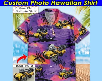 Camisa hawaiana personalizada de motocicleta Spyder, camisa hawaiana tropical con foto personalizada, regalos únicos para amantes de Spyder (HAW15)