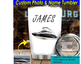Gift For Boat Lover Boating Personalized Photo and Name Tumbler, Boat Owners, Gift For Boaters, Sailboat, Motorboat, Runabout (photo&name)
