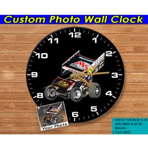 Sprint Car Dirt Track Racing Personalized Wall Clock, Unique Gift For Dirt Track Racer, Custom Photo Sprint Car Racing Gift (Wall Clock1)