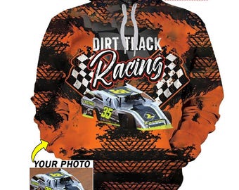 Late Model Car Dirt Track Racing Personalized Photo All-Over-Print Hoodie Sweatshirt, Cool Dirt Track Racer Hooded Sweatshirt (BK467)