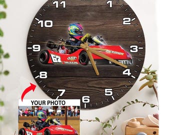 Dirt Go-kart Karting Racing Personalized Wooden Wall Clock, Unique Gifts For Dirt Kart Racers, Cool Go-kart Driver Birthday Gifts