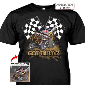 Funny Sprint Car Racing Personalized Photo T-shirt, Unique Cool Gift For Sprint Car Racer, Custom Sprint Car Racing Team Gifts (Dir4)