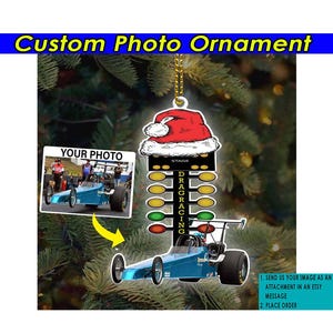 Adorno personalizado de Dragster, decoración para árbol de Navidad de carreras de dragster, gorro de Papá Noel de carreras de dragster, regalo único de Navidad de carreras de dragster, adornos acrílicos (draghat)