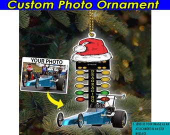 Dragster Personalized Ornament, Drag Racing Xmas Tree Decor, Drag Racing Santa Hat, Unique Drag Racer Xmas Gift, Acrylic Ornaments (draghat)