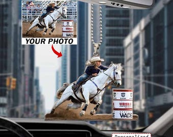 Barrel Racing Horse Personalized Car Ornaments, Custom Unique Gift For Barrel Racers, Jockeys, Horse Owners Riders, Equestrian Reining