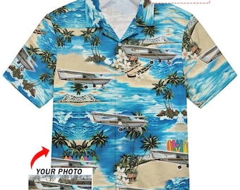 Airplane Gift Aircraft Personalized Photo Hawaiian Shirt, Unique Presents For Aircraft Owners, Custom Airplane Gift For Pilots (HAW2)