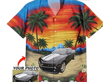 Muscle Car Personalized Hawaiian Shirts, Unique Gifts Pony Car Owners, Custom Car Photo Aloha Tropical Shirts For Car Guys (HAW27)