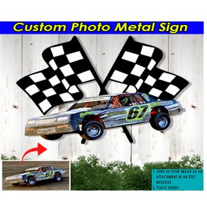 Dirt Track Racing Personalized Photo Cut Metal Sign, Unique Gifts For Dirt Track Racers, Modified Stock Car Decor (Racingmeta)