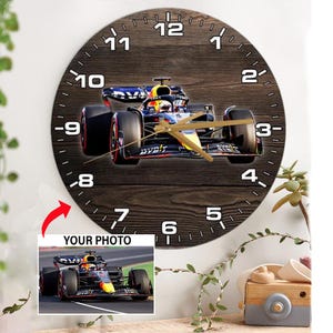 Formula Racing Racer Gifts Personalized Wooden Wall Clock, Gifts For Motorsport Racers, Formula Racing Car Gifts, Custom Racing Decor