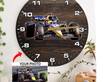 Formula Racing Racer Gifts Personalized Wooden Wall Clock, Gifts For Motorsport Racers, Formula Racing Car Gifts, Custom Racing Decor