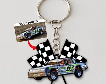 Street Stock Car Dirt Track Racing Personalized Keychains, Dirt Late Models, Gifts For Racers, Modified Stock Cars Keychain (Racingkeychain)