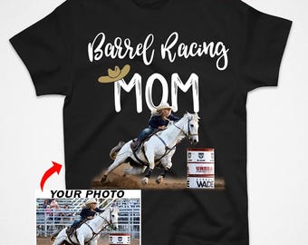 Barrel Racing Mom Personalized T-shirt, Unique Gift For Female Barrel Racer, Female Equestrian Horse Rider, Barrel Racer Mom Tee (Bar-Mom)