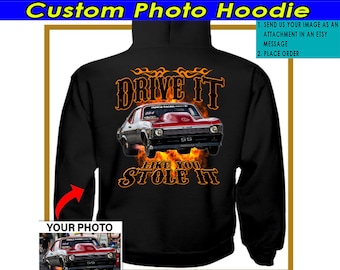 Lustiges Drag Racing Racer Auto personalisiertes Kapuzen-Sweatshirt, Geschenk für Auto-Liebhaber, verrückter Rennfahrer, benutzerdefinierter Auto Hoodie (auf der Rückseite) (BK115)