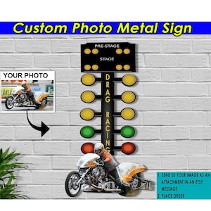 Dragbike Drag Motorcycle Racing Personalized Photo Cut Metal Sign, Unique Gift For Drag Racers, Custom Photo Drag Racing Signs (Dragtree)