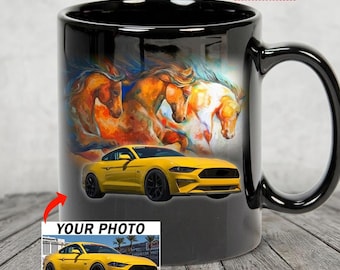 Cooles Geschenk für Auto Jungs Muskel-Auto personalisierte Tassen, Muskel-Auto-Besitzer Geschenke, Geschenke für Pony-Auto-Liebhaber, schwarze Keramiktasse (CA62)