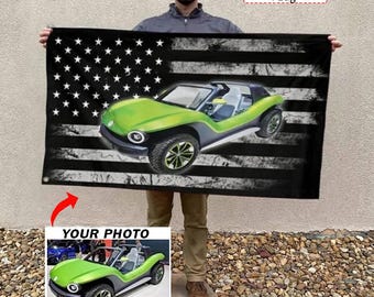 Off-road Dune Buggy Personalized Photo Flag, Custom Side-by-side SxS Gift, Unique UTV Racing Garage Wall Decor, Flag 24X36 (AmericanFlag02)