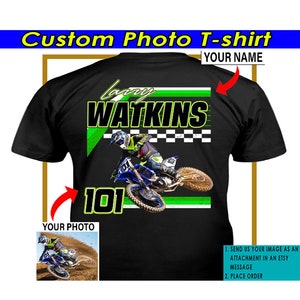 Dirt Bike Motocross Racing Personalized Photo & Name T-shirt, ATV UTV Quad Racing, Supercross, Unique MX Racer Tee (On The Back) (BK395)