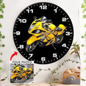 Coole motorcadeaus sport motorfiets gepersonaliseerde wandklok, unieke motorcadeaus, aangepaste sportbike sport fiets superbike decor (wandklok1)