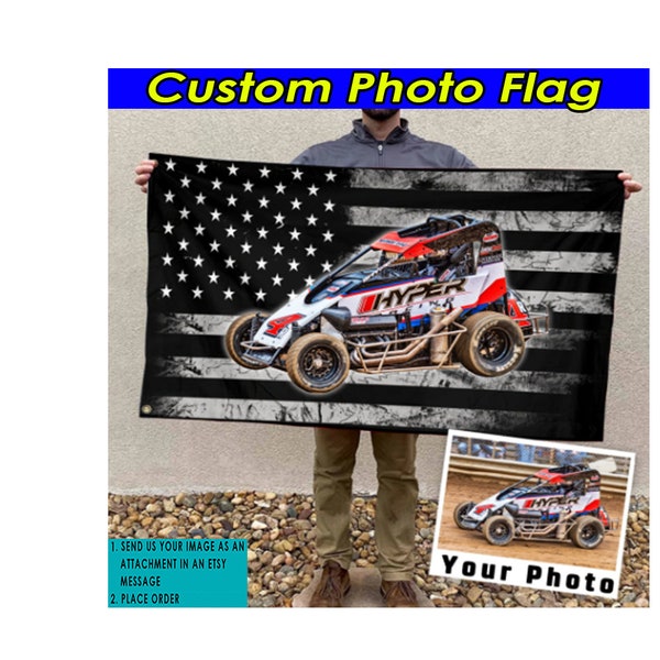 Speedcar Midget Car Racing Personalized Flag, Gift For Car Guys, Late Models, Sprint Car, Dirt Track Racer, Flag 24X36 (AmericanFlag02)