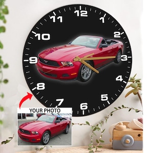 Convertible Pony Car Personalized Photo Wall Clock, Custom Gift For Car Lovers, Muscle Car Wall Garage Decor (Wall Clock1)
